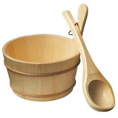 Ahşap Sauna Kovası ve Kepçe Ahşap Sauna Kovası ve Kepçe